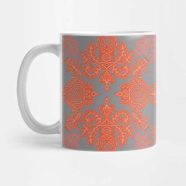 Burnt Orange, Coral & Grey doodle pattern by micklyn